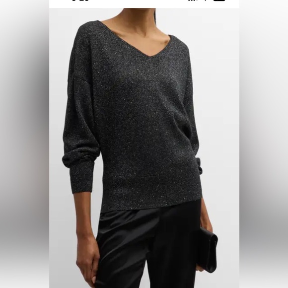 JACOB SEQUINNED GLITTERY KNIT SWEATER V NECK BLACK INSIZE M/L - Picture 2 of 9